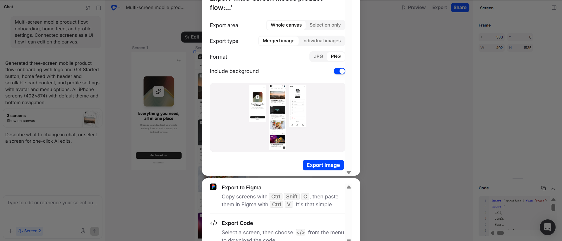 Flowstep multi-screen product flow ready for Copy to Figma